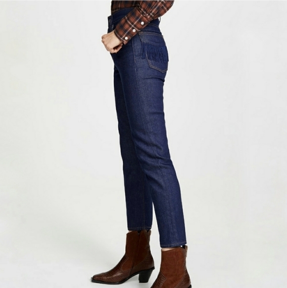 LEVI’S Wedgie Straight Fringe Pocket Blue Jeans - Picture 3 of 12